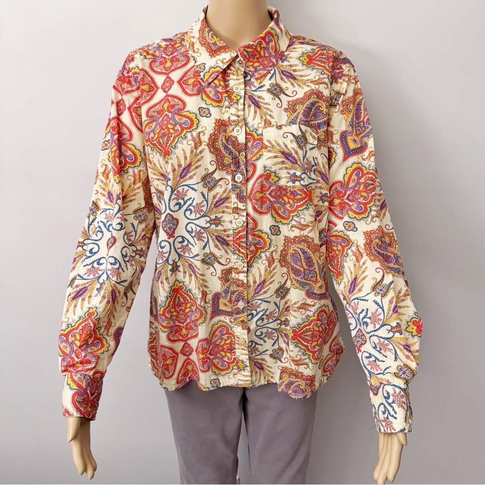 Vintage Floral Paisley Pattern Boho Festival Hippie Button Down Shirt Blouse - Picture 6 of 16